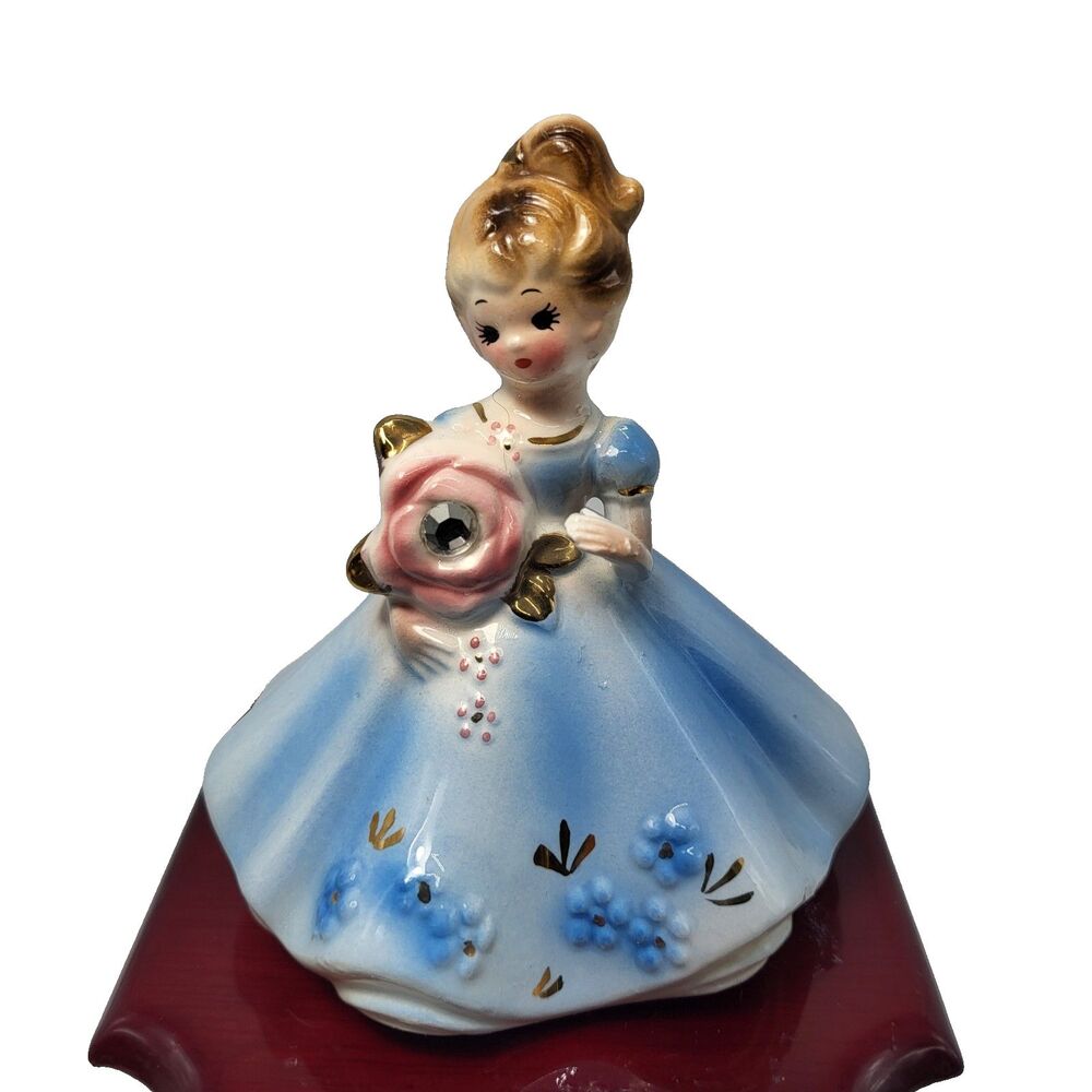 Vtg Josef Originals Porcelain Figurine April Diamond Birthstone Girl Blue Dress